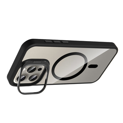 Apple iPhone 15 Pro Max Kılıf Standlı ve Kamera Lens Hediyeli M-Safe Şarj Özellikli Zore Etro Kapak Pembe