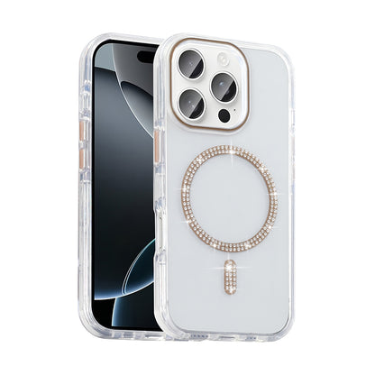 Apple iPhone 15 Pro Max Kılıf Taşlı Tasarım M-safe Şarj Özellikli Zore Koment Silikon Kapak Gold