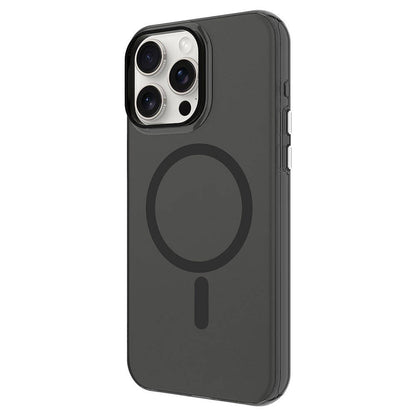 Apple iPhone 15 Pro Max Kılıf Zore Magsafe Şarj Özellikli Buzlu Transparan C-Pro Sert Kapak Koyu Gri