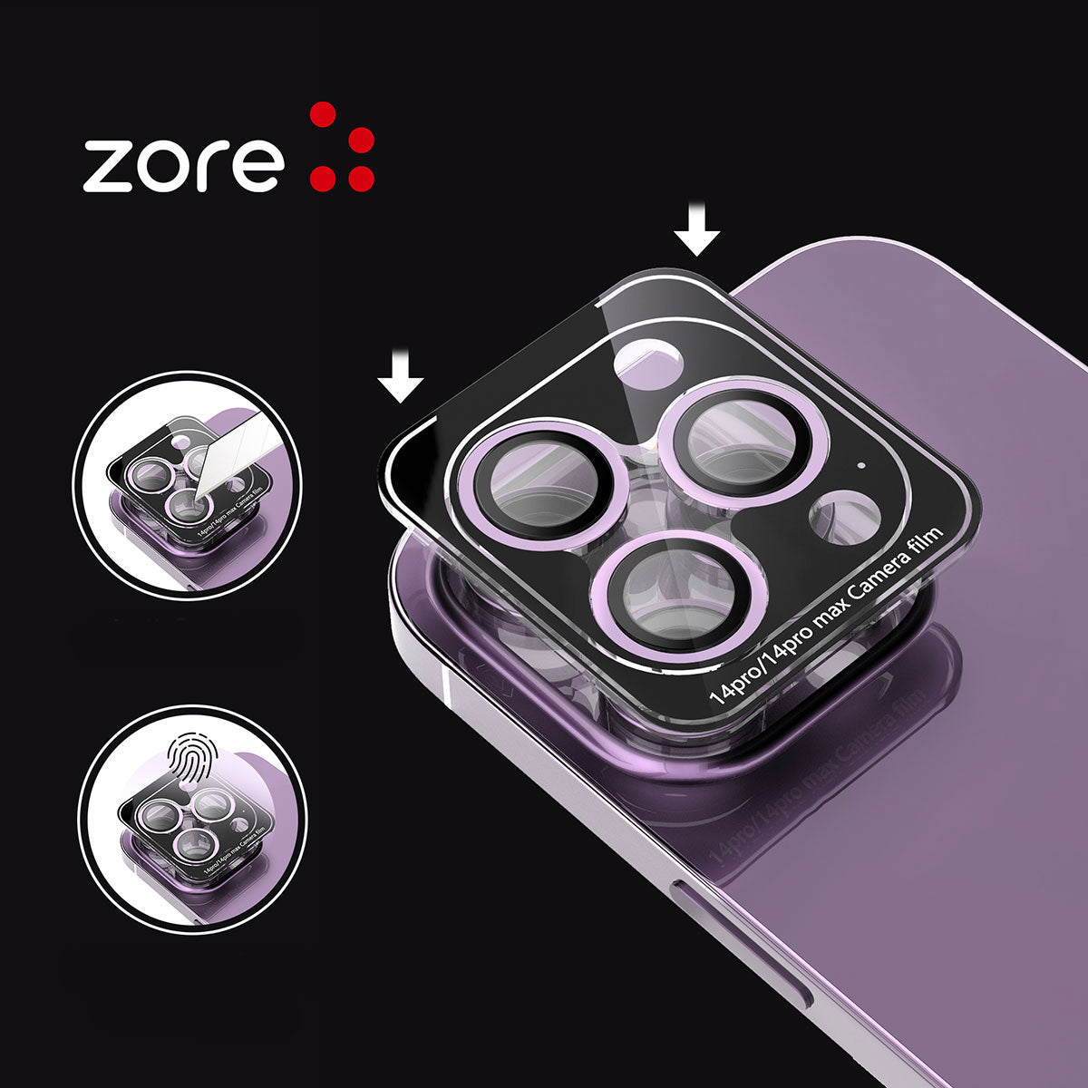 Apple iPhone 15 Pro Max Zore CL-12 Premium Safir Parmak İzi Bırakmayan Anti-Reflective Kamera Lens Koruyucu Midnight