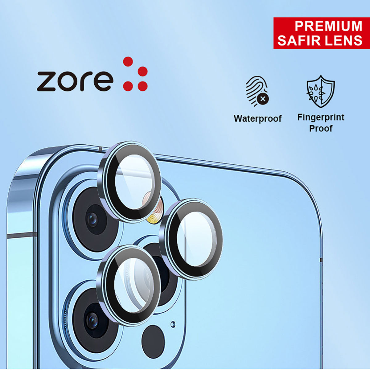 Apple iPhone 15 Pro Max Zore CL-12 Premium Safir Parmak İzi Bırakmayan Anti-Reflective Kamera Lens Koruyucu Siyah
