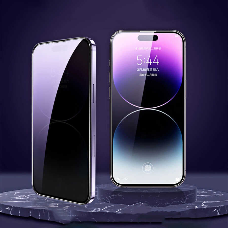 Apple iPhone 15 Pro Max Zore Kor Privacy Cam Ekran Koruyucu Siyah