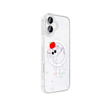 Apple iPhone 16 Kılıf M-Safe Şarj Özellikli Şeffaf Zore Folk Sert Kapak Fiyonk