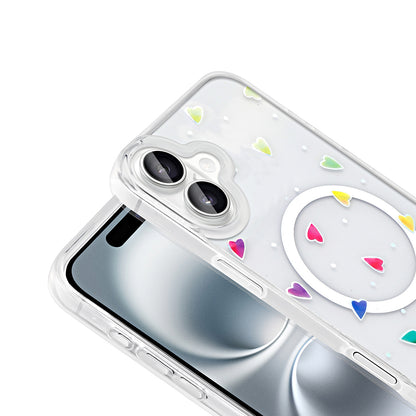 Apple iPhone 16 Kılıf M-Safe Şarj Özellikli Şeffaf Zore Folk Sert Kapak Fiyonk