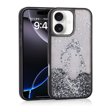 Apple iPhone 16 Kılıf Sıvılı Simli Şeffaf Arka Yüzey Zore Keto Silikon Kapak Mor