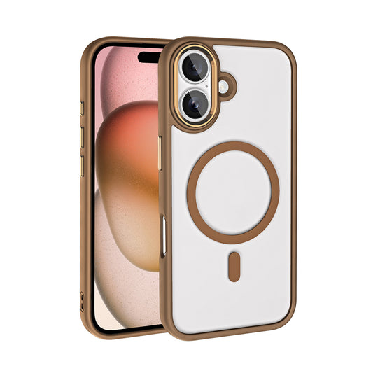 Apple iPhone 16 Kılıf Wireless Şarj Özellikli Zore Krom Magsafe Silikon Kapak Rose Brown