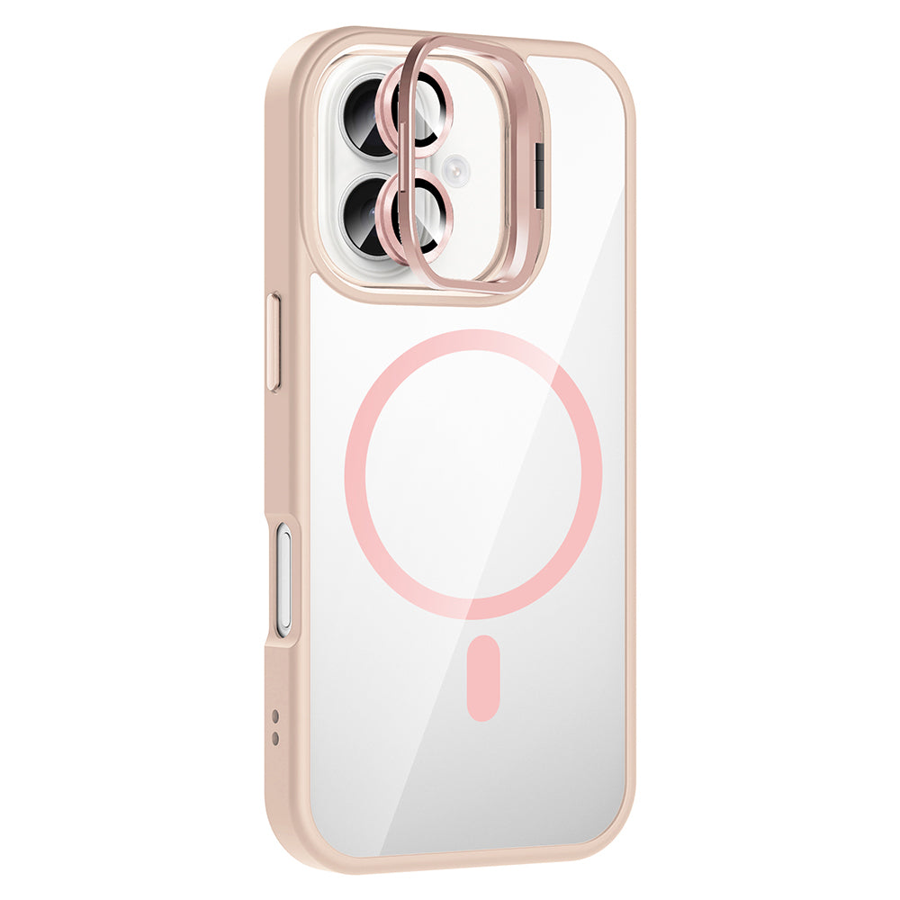 Apple iPhone 16 Plus Kılıf Standlı ve Kamera Lens Hediyeli M-Safe Şarj Özellikli Zore Etro Kapak Desert Titanyum