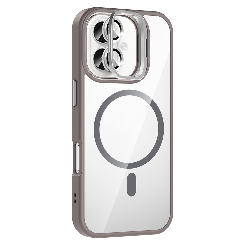 Apple iPhone 16 Plus Kılıf Standlı ve Kamera Lens Hediyeli M-Safe Şarj Özellikli Zore Etro Kapak Desert Titanyum
