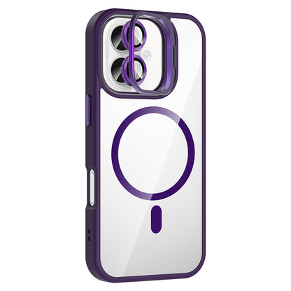 Apple iPhone 16 Plus Kılıf Standlı ve Kamera Lens Hediyeli M-Safe Şarj Özellikli Zore Etro Kapak Desert Titanyum