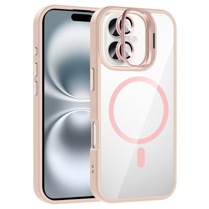 Apple iPhone 16 Plus Kılıf Standlı ve Kamera Lens Hediyeli M-Safe Şarj Özellikli Zore Etro Kapak Pembe