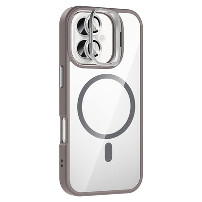Apple iPhone 16 Plus Kılıf Standlı ve Kamera Lens Hediyeli M-Safe Şarj Özellikli Zore Etro Kapak Desert Titanyum