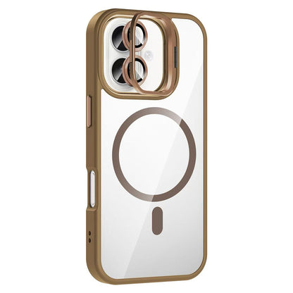 Apple iPhone 16 Plus Kılıf Standlı ve Kamera Lens Hediyeli M-Safe Şarj Özellikli Zore Etro Kapak Desert Titanyum