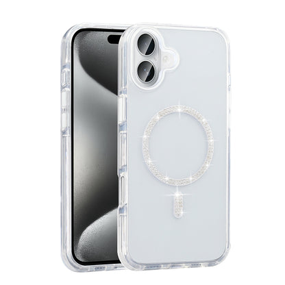Apple iPhone 16 Plus Kılıf Taşlı Tasarım M-safe Şarj Özellikli Zore Koment Silikon Kapak Gümüş