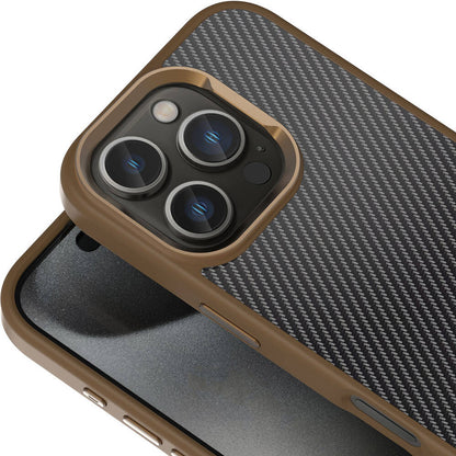 Apple iPhone 16 Pro Kılıf Karbon Fiber Görünümlü Parlak Kamera Çerçeveli Zore Venus Kapak Siyah