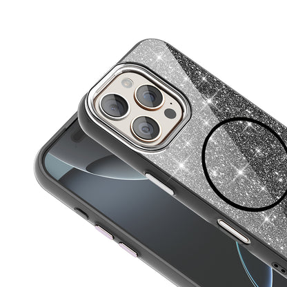 Apple iPhone 16 Pro Kılıf Magsafe Şarj Özellikli Parlayan Simli Zore Okso Kapak Pembe
