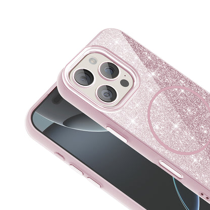 Apple iPhone 16 Pro Kılıf Magsafe Şarj Özellikli Parlayan Simli Zore Okso Kapak Pembe