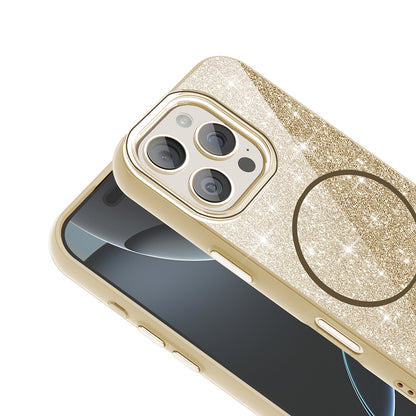 Apple iPhone 16 Pro Kılıf Magsafe Şarj Özellikli Parlayan Simli Zore Okso Kapak Pembe