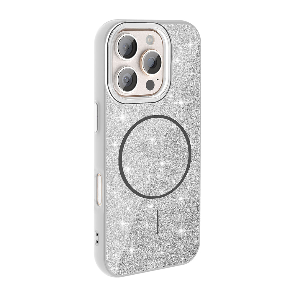 Apple iPhone 16 Pro Kılıf Magsafe Şarj Özellikli Parlayan Simli Zore Okso Kapak Gold
