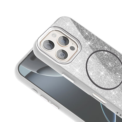 Apple iPhone 16 Pro Kılıf Magsafe Şarj Özellikli Parlayan Simli Zore Okso Kapak Pembe
