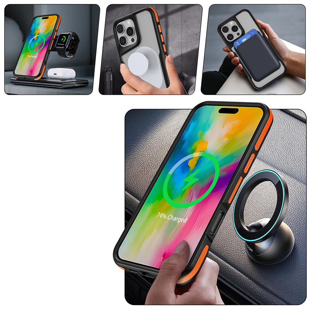 Apple iPhone 16 Pro Kılıf Magsafe Şarj Özellikli Renkli Kenar Airbag Şeritli Zore Lamer Kapak Gri
