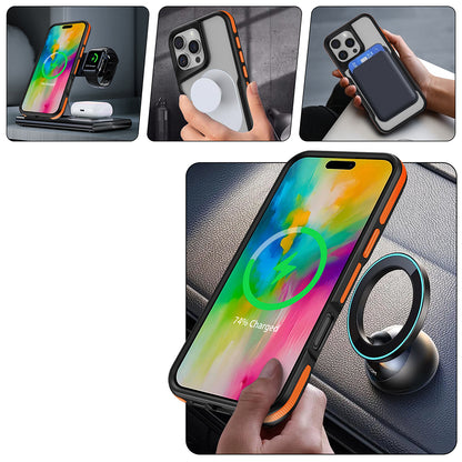 Apple iPhone 16 Pro Kılıf Magsafe Şarj Özellikli Renkli Kenar Airbag Şeritli Zore Lamer Kapak Turuncu