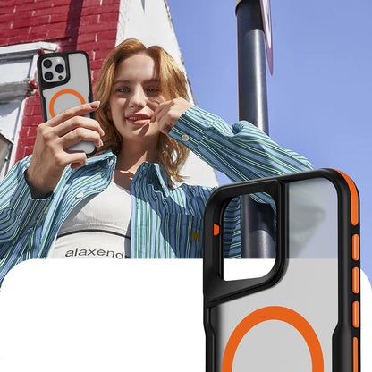 Apple iPhone 16 Pro Kılıf Magsafe Şarj Özellikli Renkli Kenar Airbag Şeritli Zore Lamer Kapak Turuncu