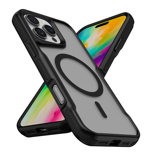 Apple iPhone 16 Pro Kılıf Magsafe Şarj Özellikli Renkli Kenar Airbag Şeritli Zore Lamer Kapak Siyah