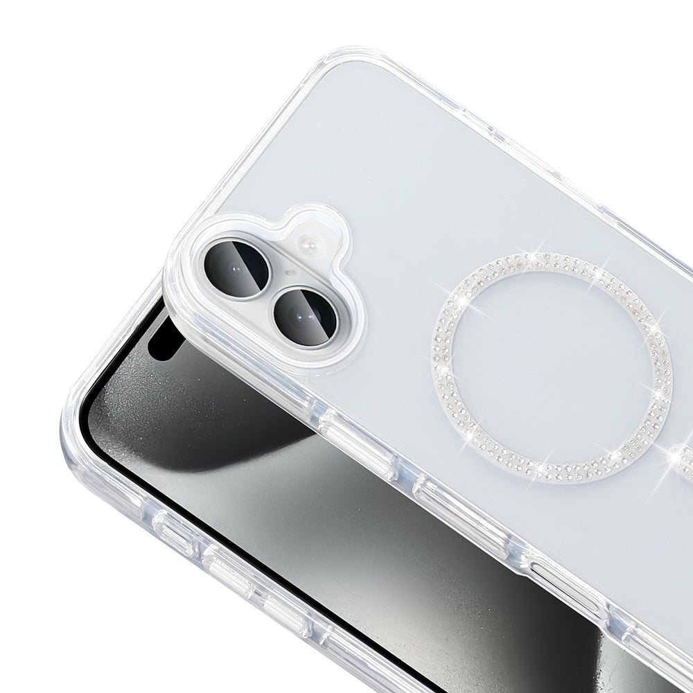 Apple iPhone 16 Pro Kılıf Taşlı Tasarım M-safe Şarj Özellikli Zore Koment Silikon Kapak Gümüş