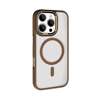 Apple iPhone 16 Pro Kılıf Wireless Şarj Özellikli Zore Krom Magsafe Silikon Kapak Rose Gold