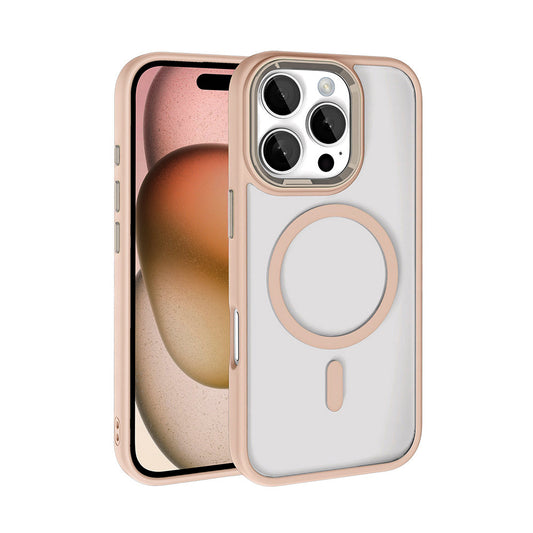 Apple iPhone 16 Pro Kılıf Wireless Şarj Özellikli Zore Krom Magsafe Silikon Kapak Gold