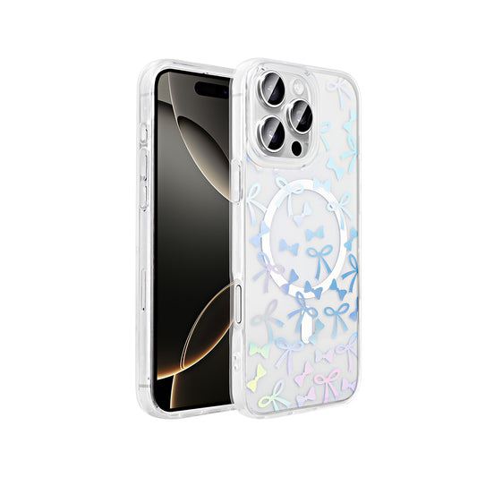Apple iPhone 16 Pro Max Kılıf M-Safe Şarj Özellikli Şeffaf Zore Folk Sert Kapak Fiyonk