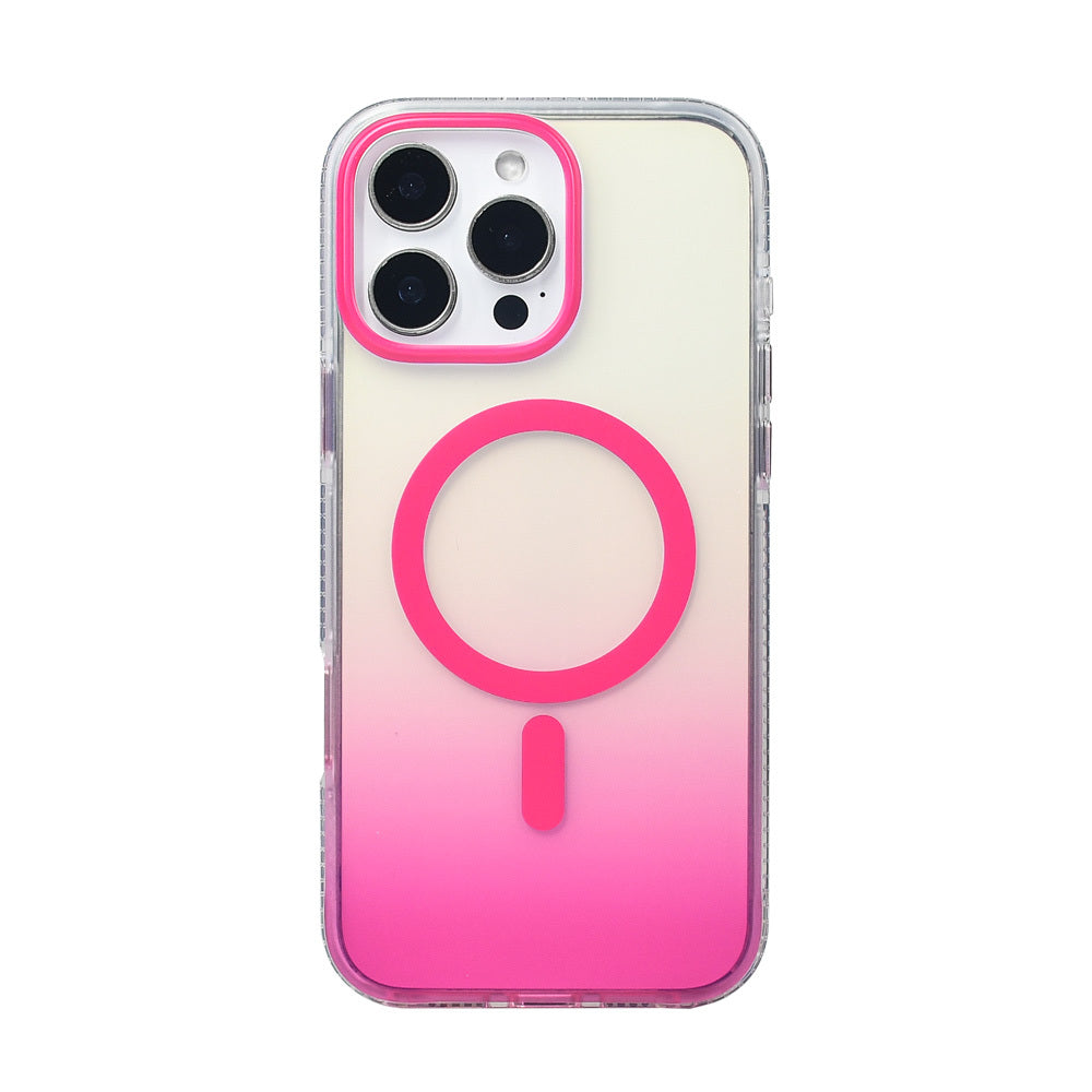 Apple iPhone 16 Pro Max Kılıf M-safe Şarj Özellikli Transparan Renk Geçişli Zore Toros Kapak Rose Pembe