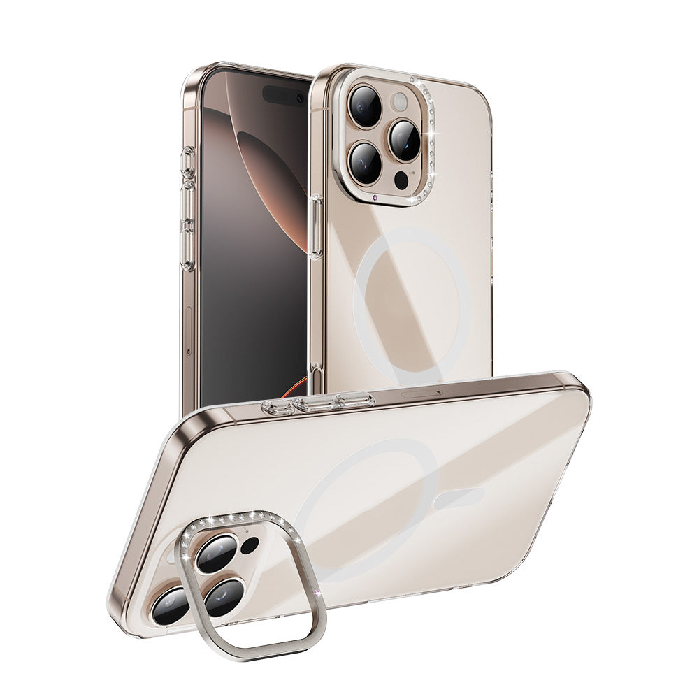 Apple iPhone 16 Pro Max Kılıf Magsafe Şarj Özellikli Kamera Standlı Zore Estop Kapak Gold