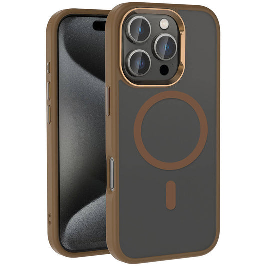 Apple iPhone 16 Pro Max Kılıf Magsafe Şarj Özellikli Parlak Kamera Çerçeveli Zore Kost Kapak Rose Brown