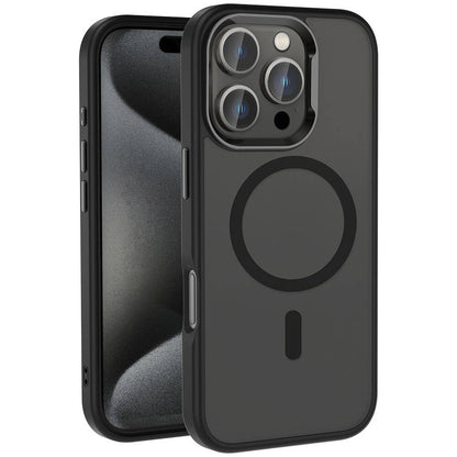 Apple iPhone 16 Pro Max Kılıf Magsafe Şarj Özellikli Parlak Kamera Çerçeveli Zore Kost Kapak Siyah