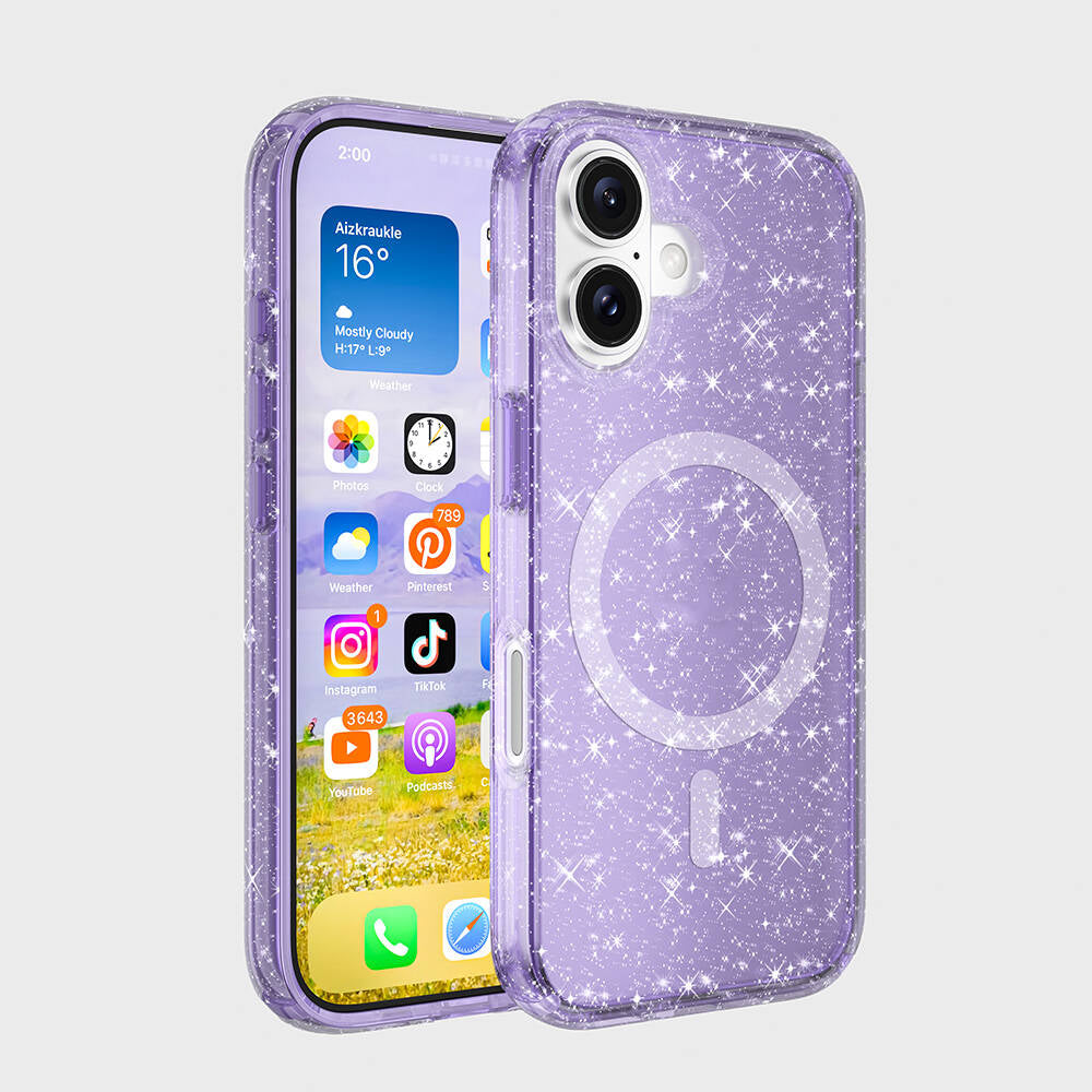 Apple iPhone 16 Pro Max Kılıf Magsafe Şarj Özellikli Parlayan Simli Saydam Renkli Zore Allstar Kapak Pembe