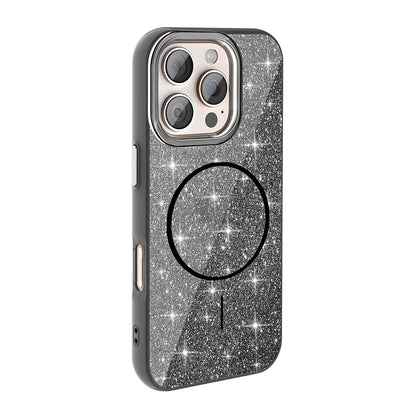 Apple iPhone 16 Pro Max Kılıf Magsafe Şarj Özellikli Parlayan Simli Zore Okso Kapak Pembe