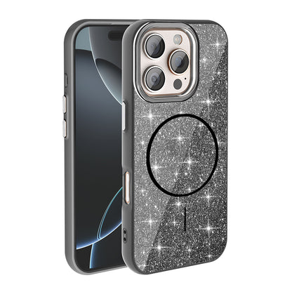 Apple iPhone 16 Pro Max Kılıf Magsafe Şarj Özellikli Parlayan Simli Zore Okso Kapak Siyah
