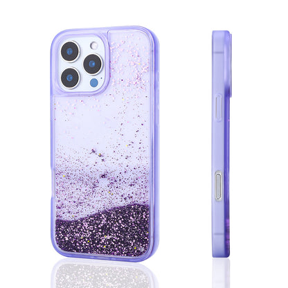 Apple iPhone 16 Pro Max Kılıf Sıvılı Simli Şeffaf Arka Yüzey Zore Keto Silikon Kapak Pembe