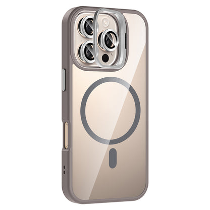 Apple iPhone 16 Pro Max Kılıf Standlı ve Kamera Lens Hediyeli M-Safe Şarj Özellikli Zore Etro Kapak Desert Titanyum