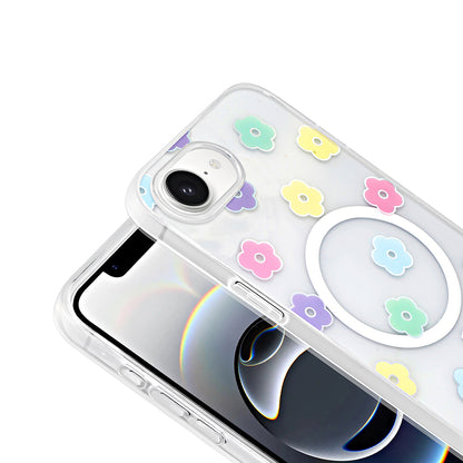 Apple iPhone 16E Kılıf M-Safe Şarj Özellikli Şeffaf Zore Folk Sert Kapak Kalp