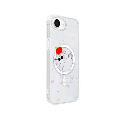 Apple iPhone 16E Kılıf M-Safe Şarj Özellikli Şeffaf Zore Folk Sert Kapak Kalp