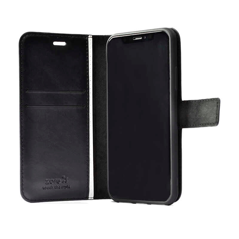Apple iPhone 16E Kılıf Zore Kar Deluxe Kapaklı Kılıf Siyah
