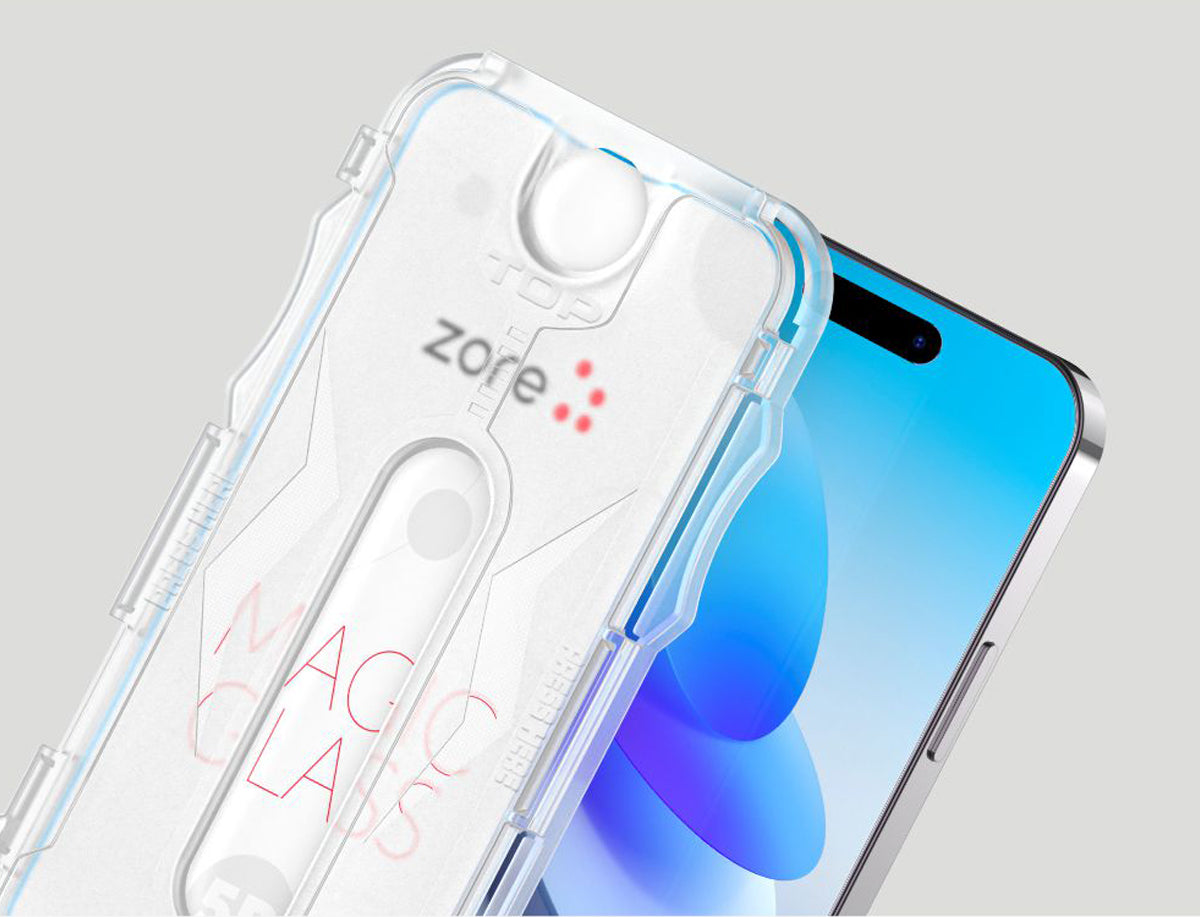 Apple iPhone 16E Zore Kolay Uygulama Aparatlı 5D Magic Glass Cam Ekran Koruyucu Siyah