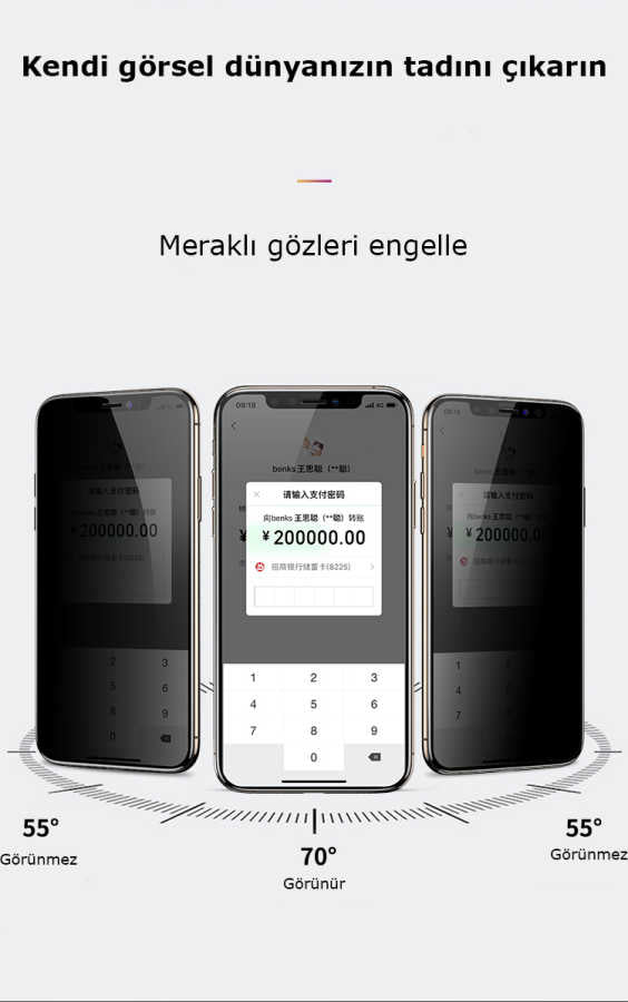 Apple iPhone 16E Zore Kor Privacy Cam Ekran Koruyucu Siyah
