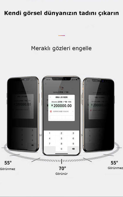 Apple iPhone 16E Zore Kor Privacy Cam Ekran Koruyucu Siyah