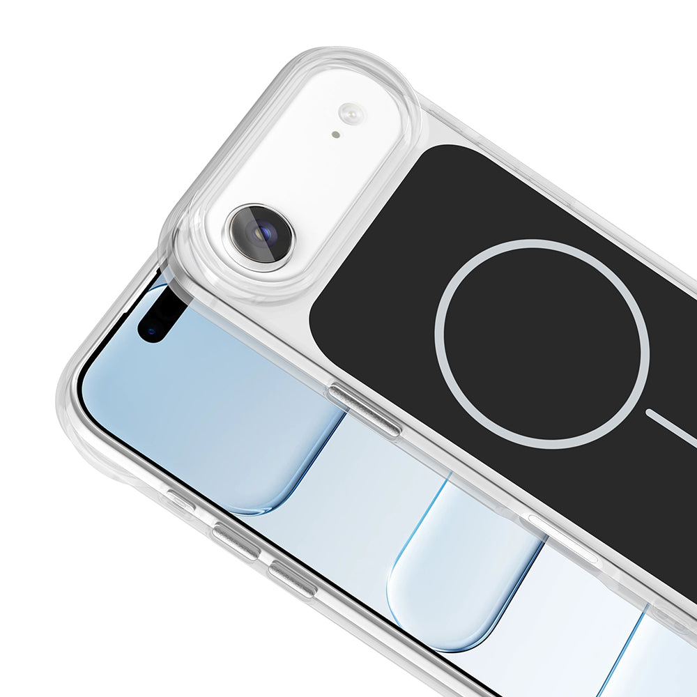 Apple iPhone 17 Air Kılıf M-Safe Şarj Özellikli Metal Buton Tasarımlı Zore İkonik Sert Silikon Kapak Beyaz