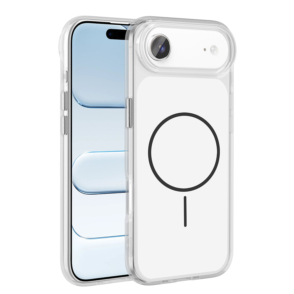 Apple iPhone 17 Air Kılıf M-Safe Şarj Özellikli Metal Buton Tasarımlı Zore İkonik Sert Silikon Kapak Beyaz