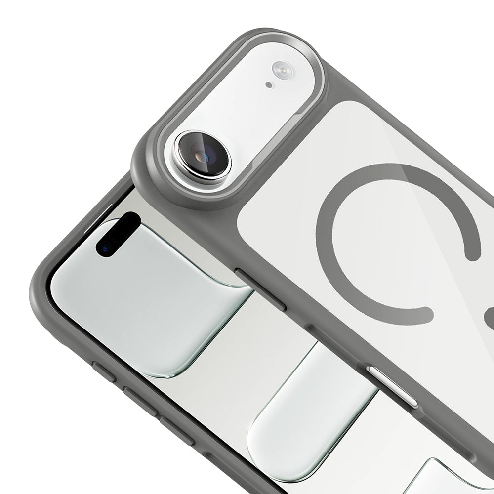 Apple iPhone 17 Air Kılıf M-Safe Şarj Özellikli Metal Kamera Çerçeveli Zore Tiko Kapak Gri