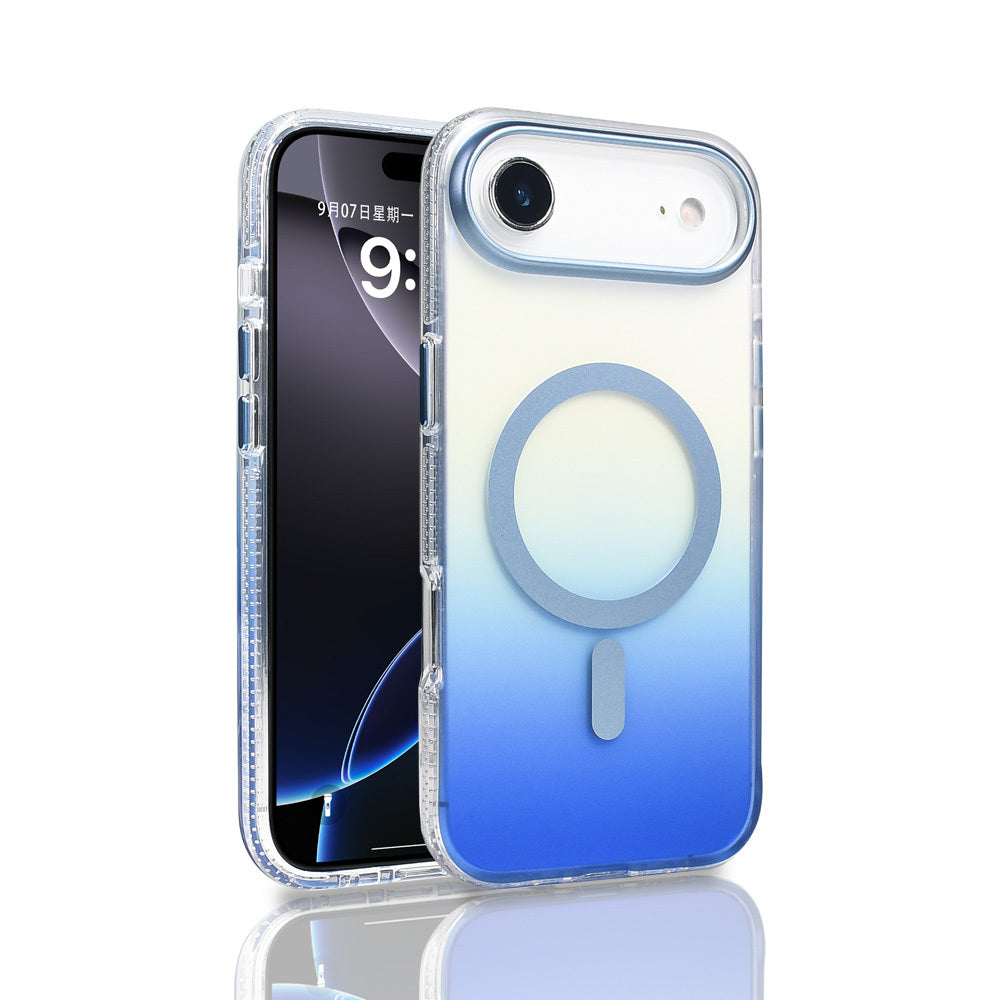 Apple iPhone 17 Air Kılıf M-safe Şarj Özellikli Transparan Renk Geçişli Zore Toros Kapak Gold
